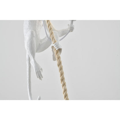 1-Light White Resin Monkey Pendant With A Brown Rope