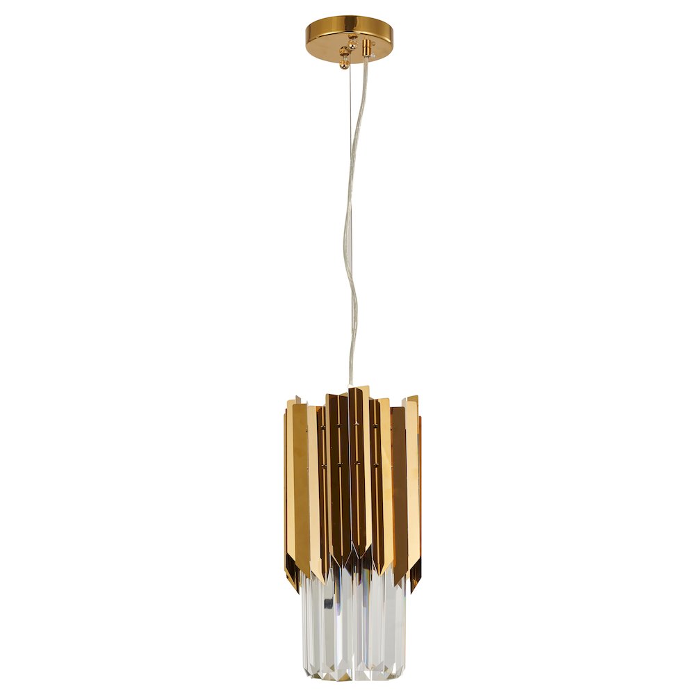 1-Light Gold Stainless Steel Pendant With Clear Crystals