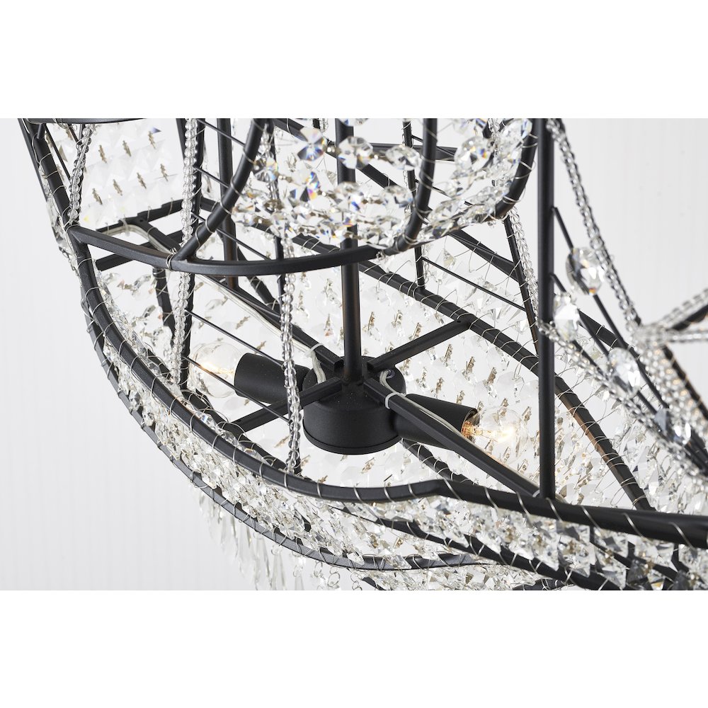 4-Light Matte Black Iron Chandelier With Clear Crystals