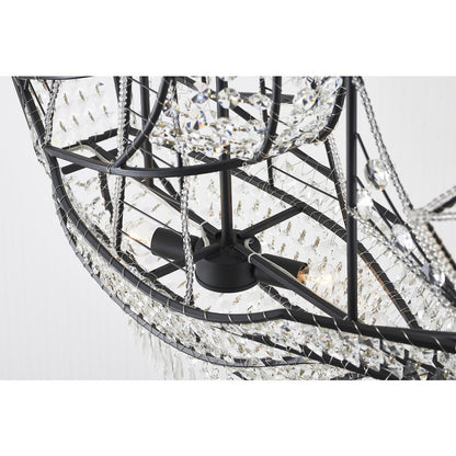 4-Light Matte Black Iron Chandelier With Clear Crystals