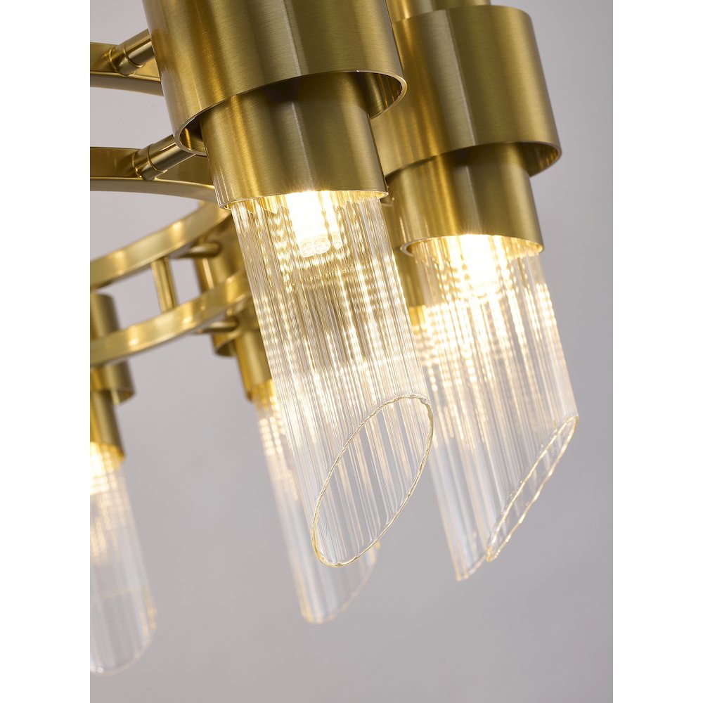 24-Light Satin Brass Iron Chandelier With Glass Shades