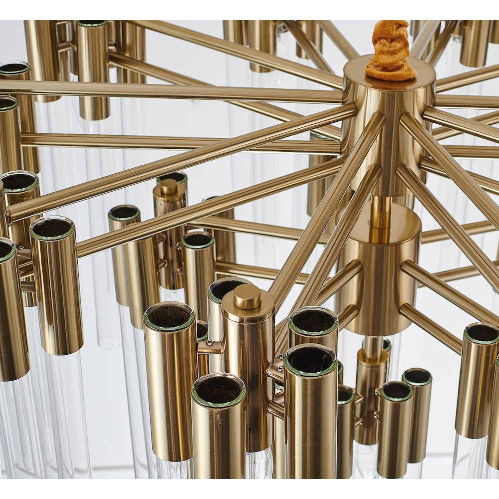 16-Light Gold Metal Chandelier With Clear Glass Rods