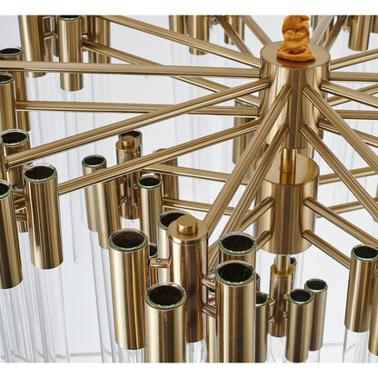 16-Light Gold Metal Chandelier With Clear Glass Rods