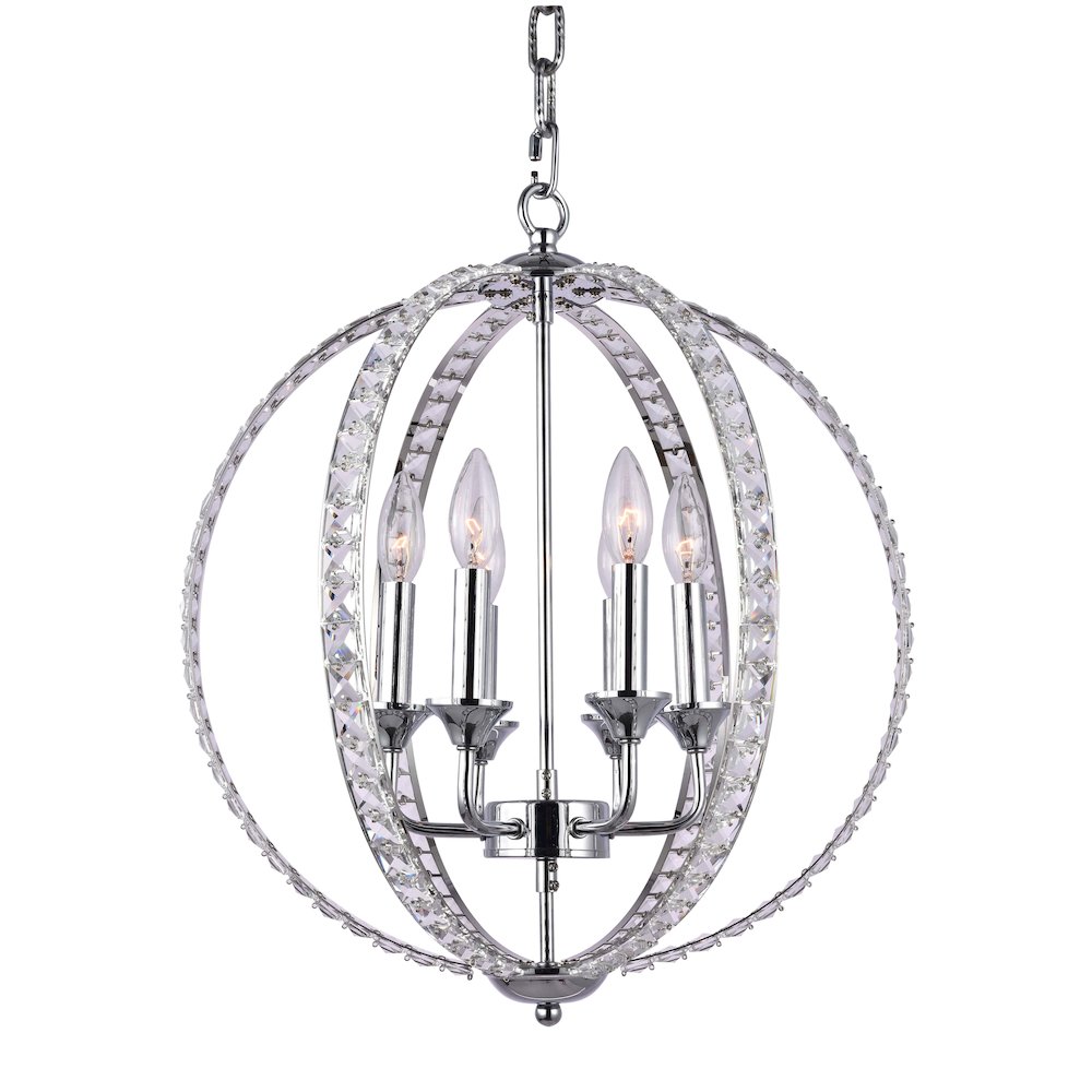 6-Light Chrome Metal Chandelier With Clear Crystals