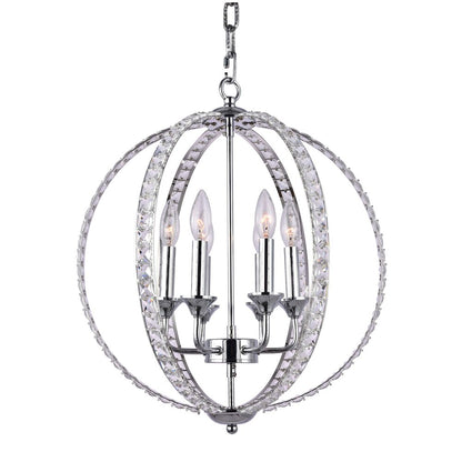 6-Light Chrome Metal Chandelier With Clear Crystals