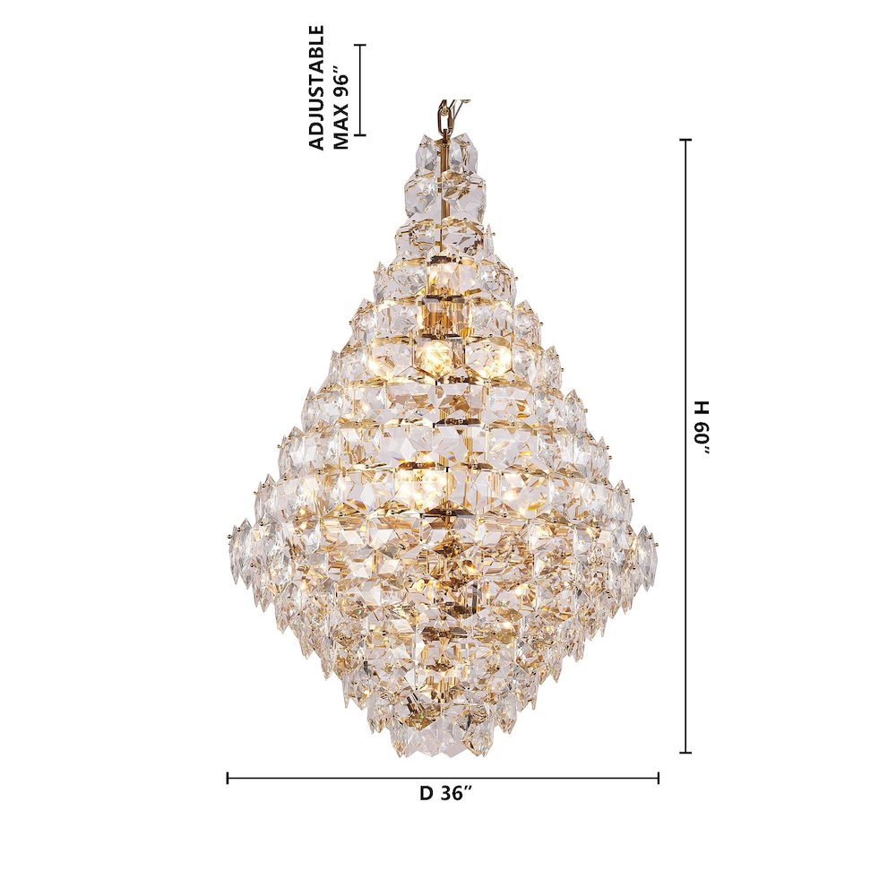 36-Light Brass Chandelier With Clear Hanging Crystals