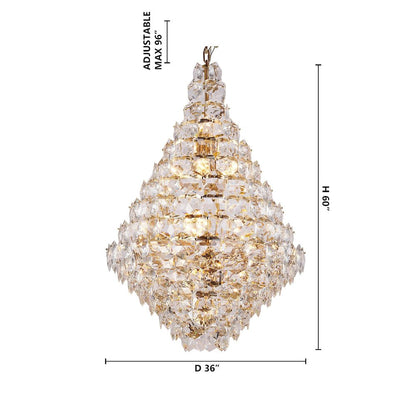 36-Light Brass Chandelier With Clear Hanging Crystals