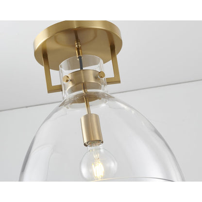 1-Light Brass Semi Flush Mount With A Clear Glass Shade