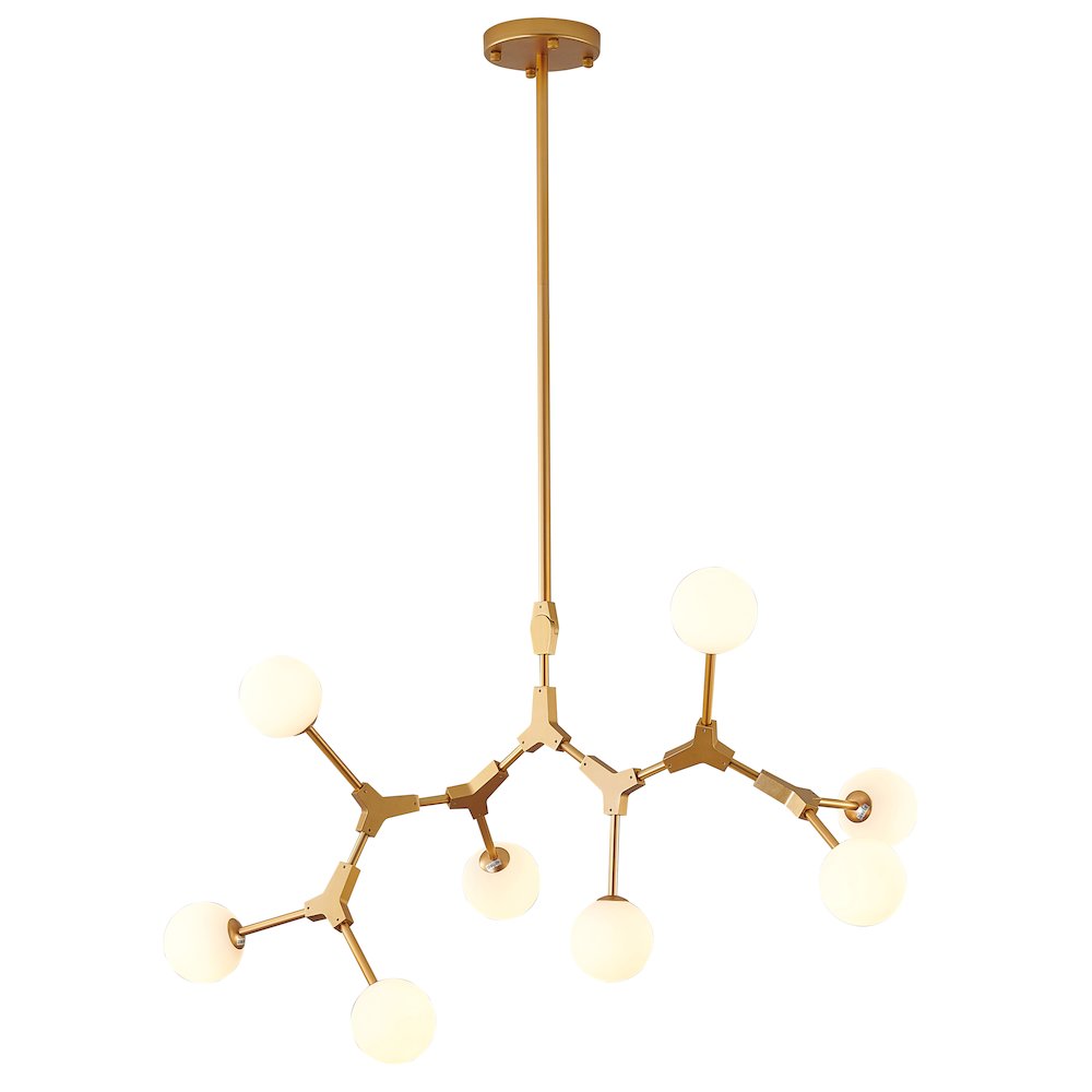 8-Light Gold Chandelier With White Glass Shades