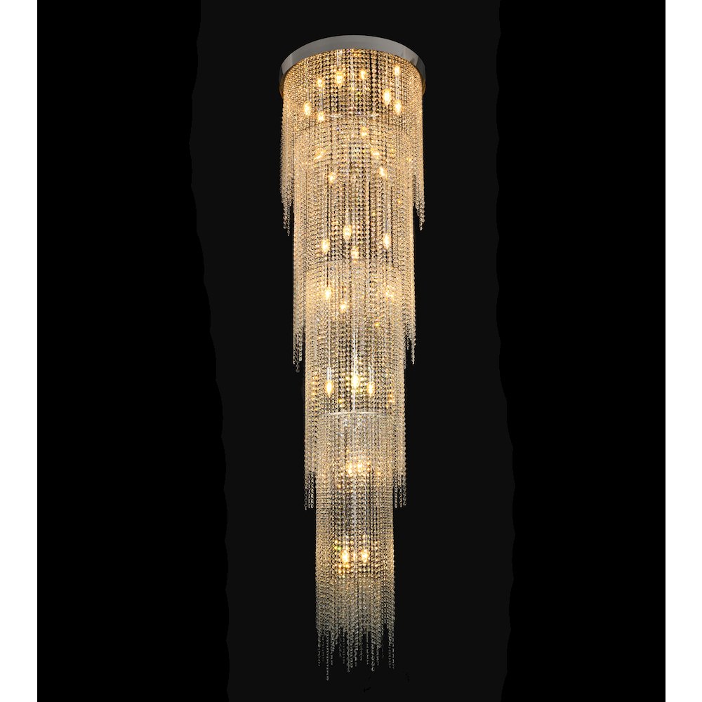 24-Light Chrome Stainless Steel Flushed Chandelier With Clear Crystals