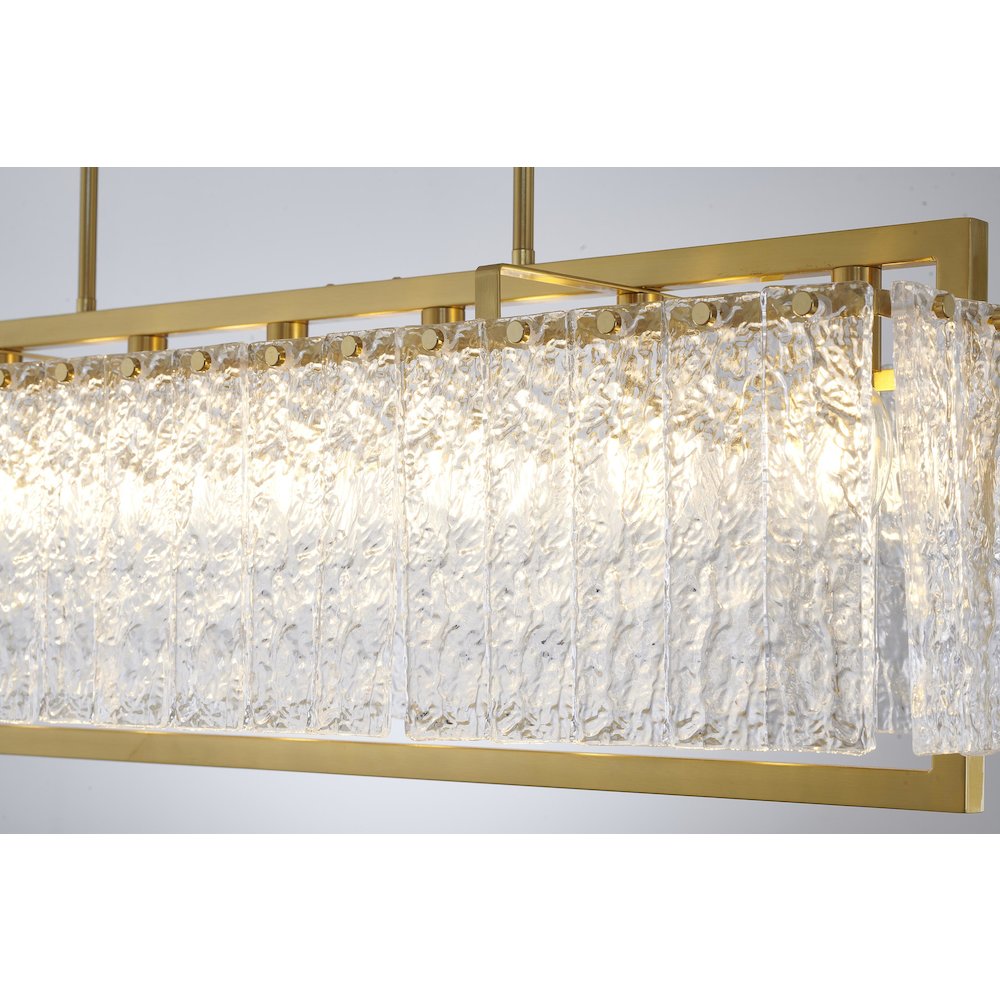 7-Light Brass Chandelier With Hanging Clear Rippled Glass