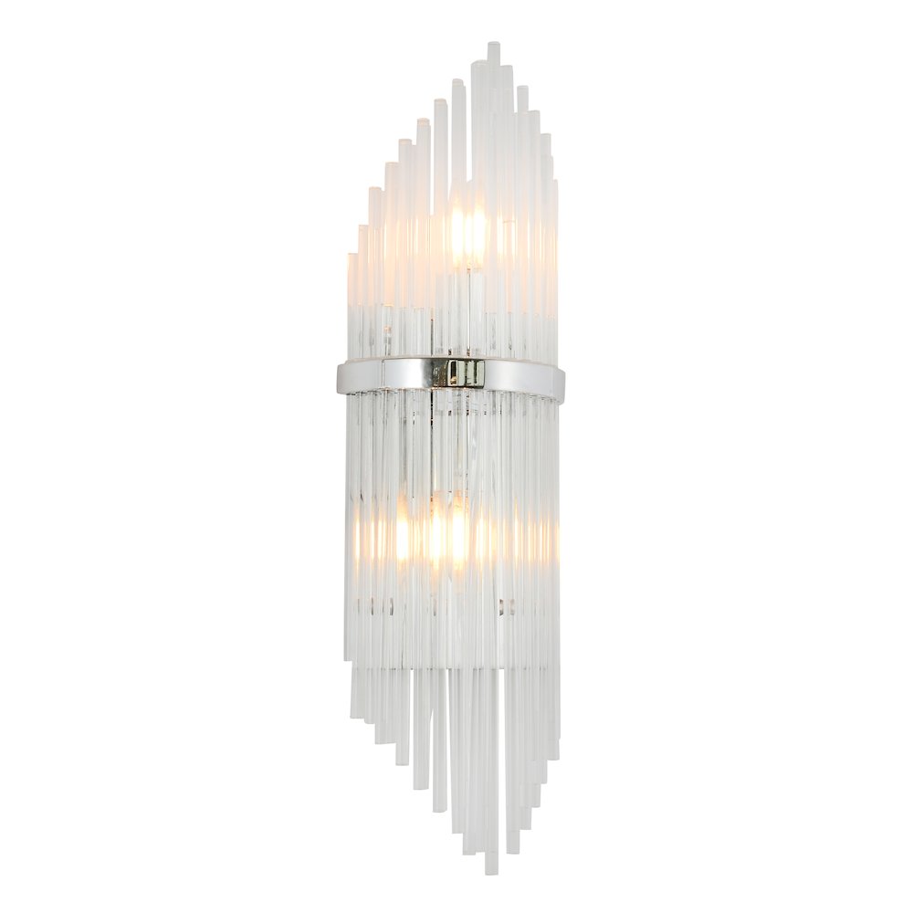 2-Light Chrome Metal Wall Sconce With Clear Glass Rods