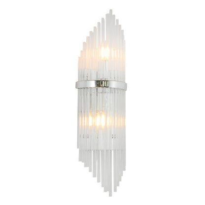 2-Light Chrome Metal Wall Sconce With Clear Glass Rods