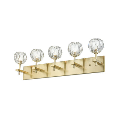 5-Light Gold Wall Sconce With Clear Crystal Shades