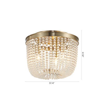 3-Light Gold Semi Flush Mount With Clear Glass Beads