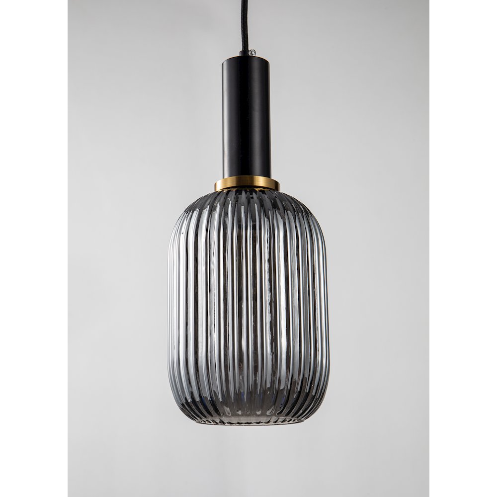 1-Light Antique Gold And Black Single Pendant With A Smoke Glass Shade