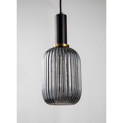 1-Light Antique Gold And Black Single Pendant With A Smoke Glass Shade