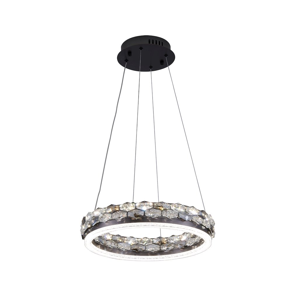 1-Light Stain Black LED Pendant With Crystal Accents