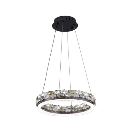 1-Light Stain Black LED Pendant With Crystal Accents