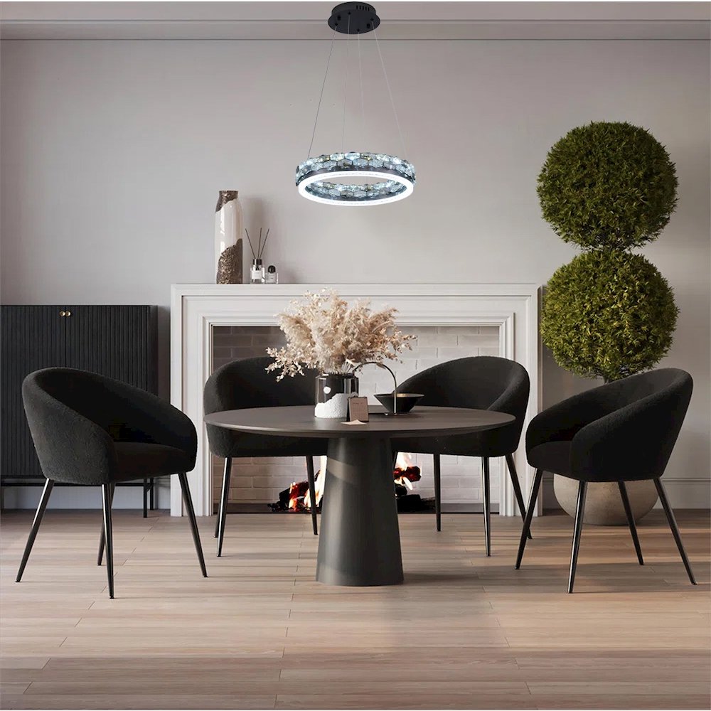 1-Light Stain Black LED Pendant With Crystal Accents