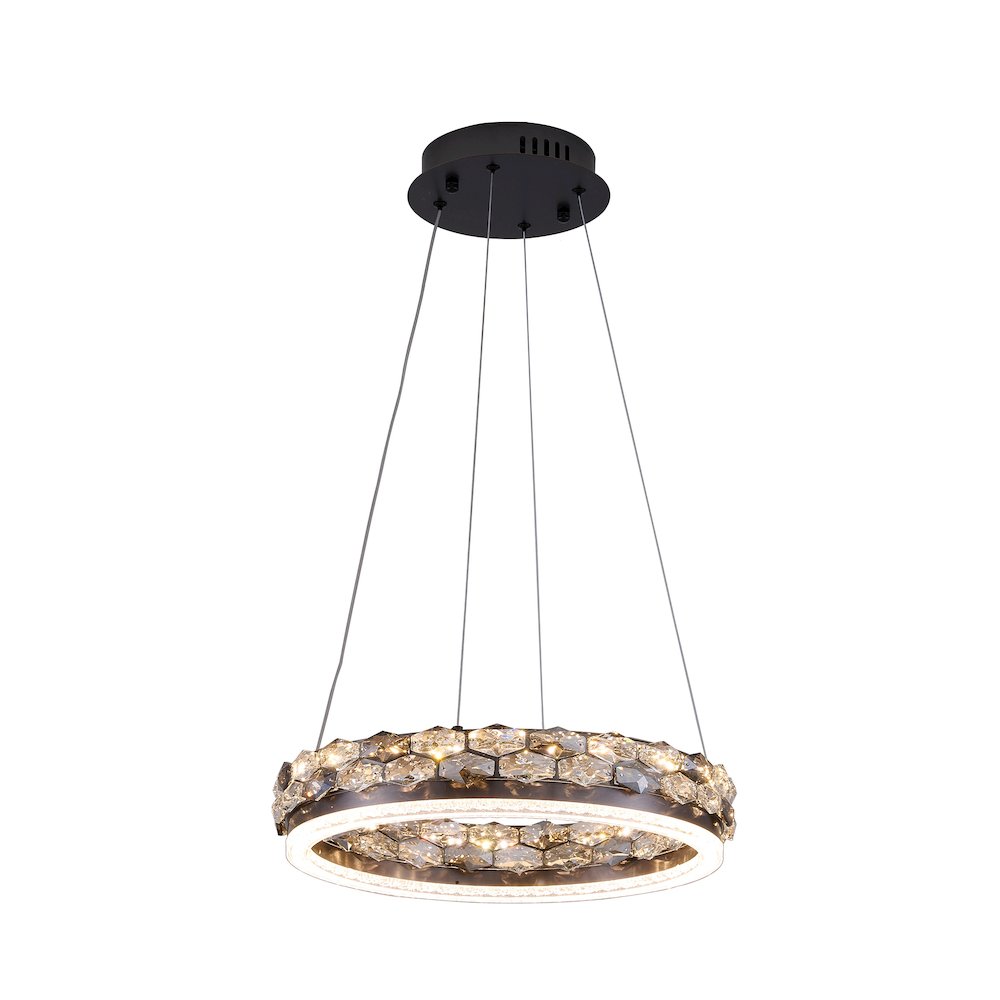 1-Light Stain Black LED Pendant With Crystal Accents