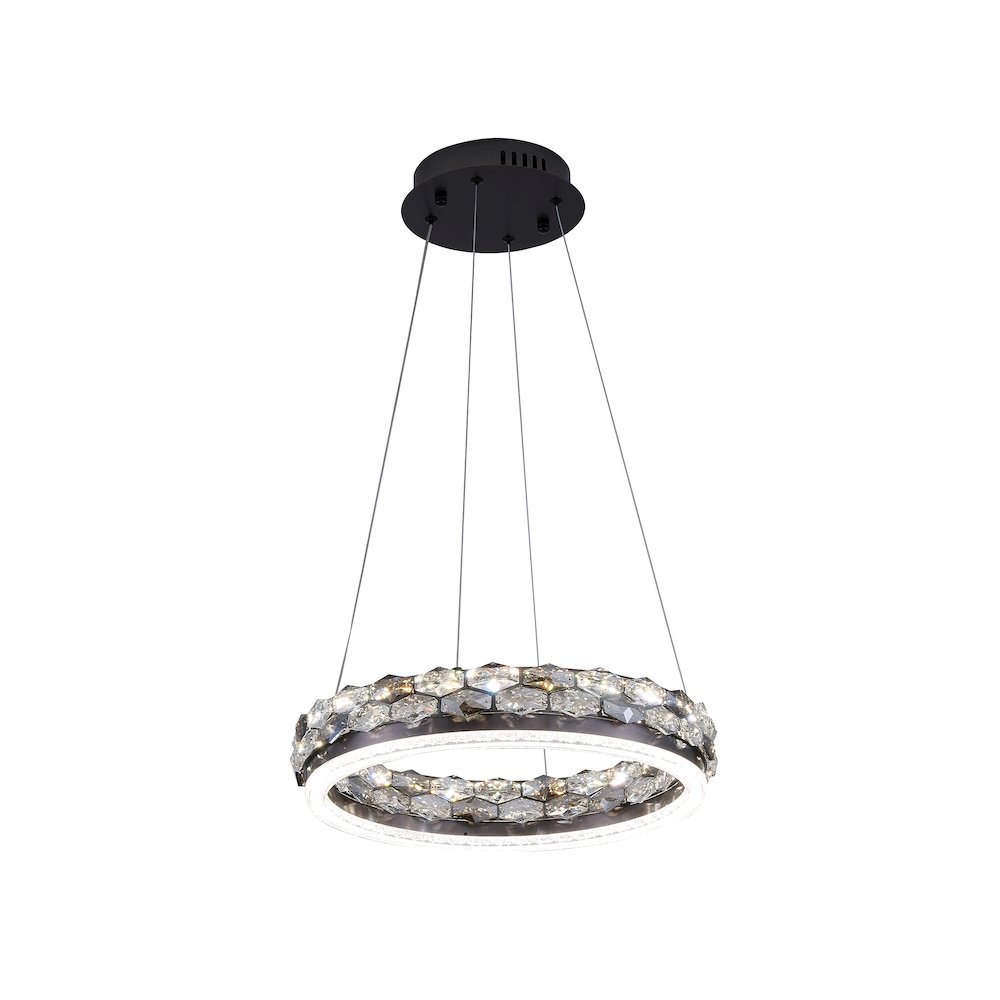 1-Light Stain Black LED Pendant With Crystal Accents