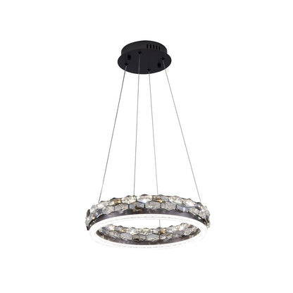 1-Light Stain Black LED Pendant With Crystal Accents