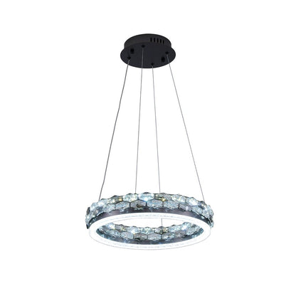 1-Light Stain Black LED Pendant With Crystal Accents