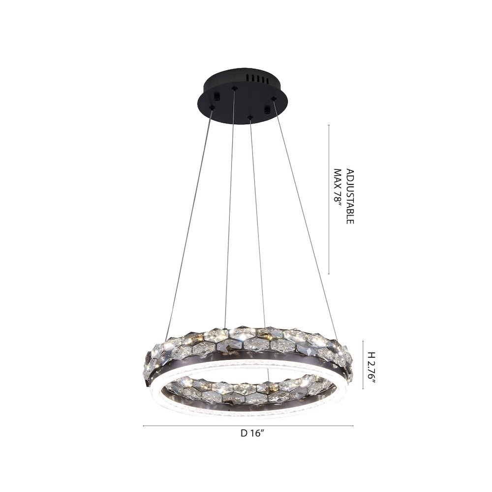 1-Light Stain Black LED Pendant With Crystal Accents