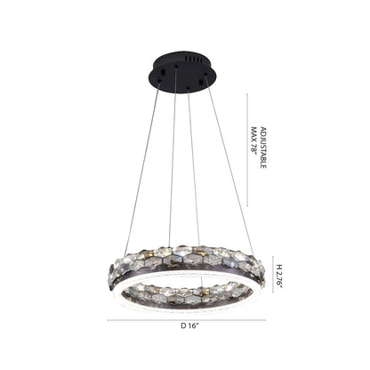 1-Light Stain Black LED Pendant With Crystal Accents