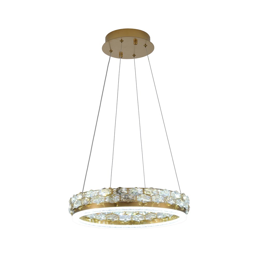 1-Light Brass LED Pendant With Crystal Accents
