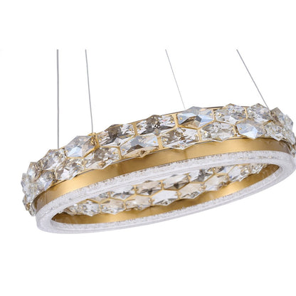 1-Light Brass LED Pendant With Crystal Accents