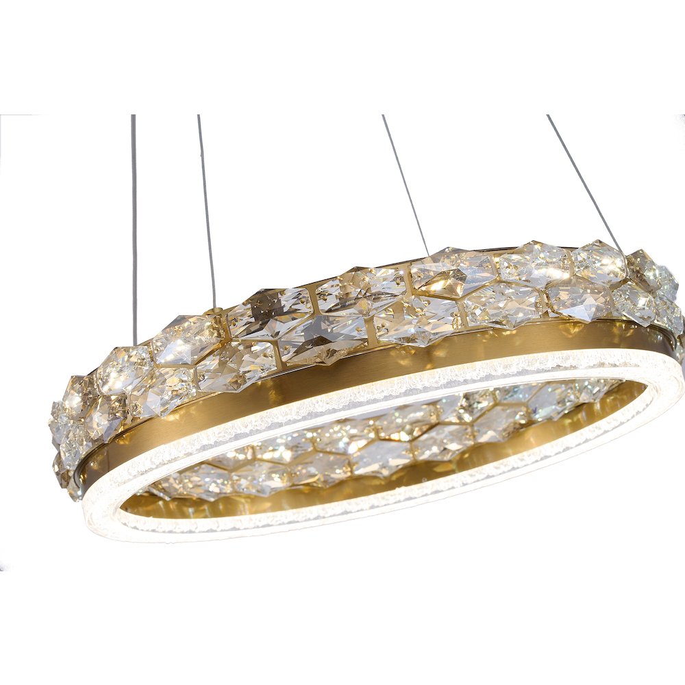 1-Light Brass LED Pendant With Crystal Accents