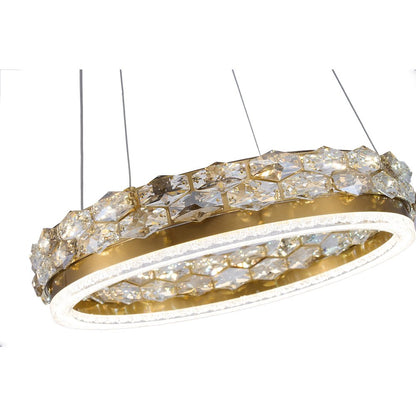 1-Light Brass LED Pendant With Crystal Accents