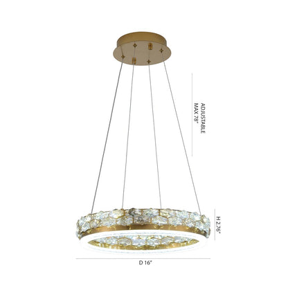 1-Light Brass LED Pendant With Crystal Accents