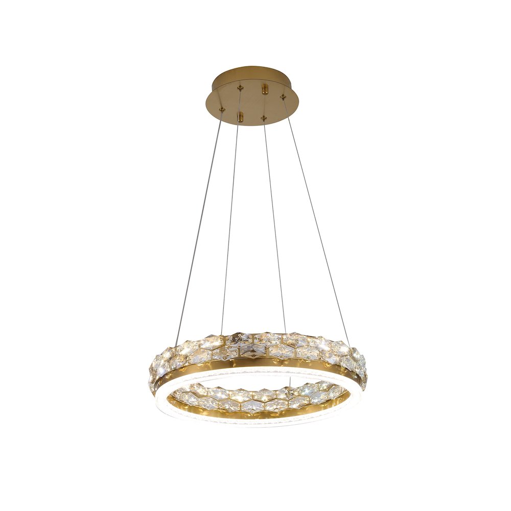 1-Light Brass LED Pendant With Crystal Accents