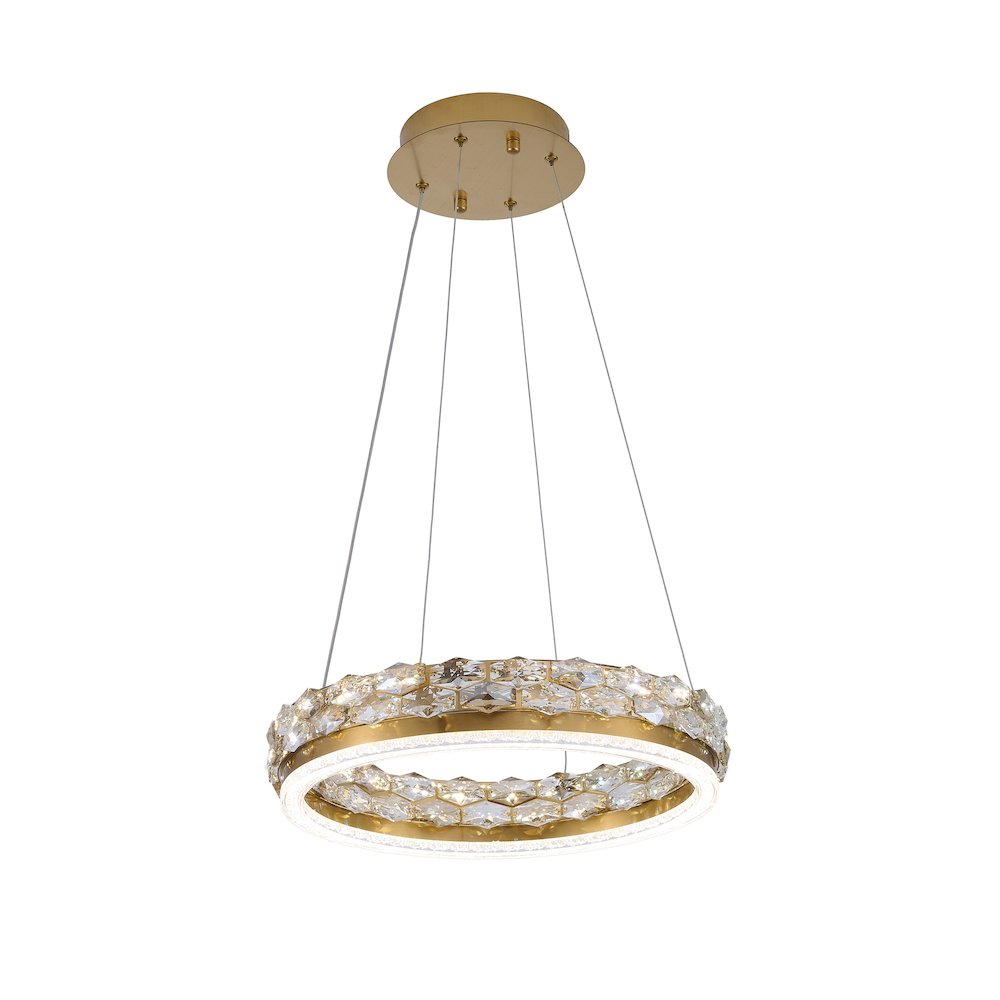 1-Light Brass LED Pendant With Crystal Accents