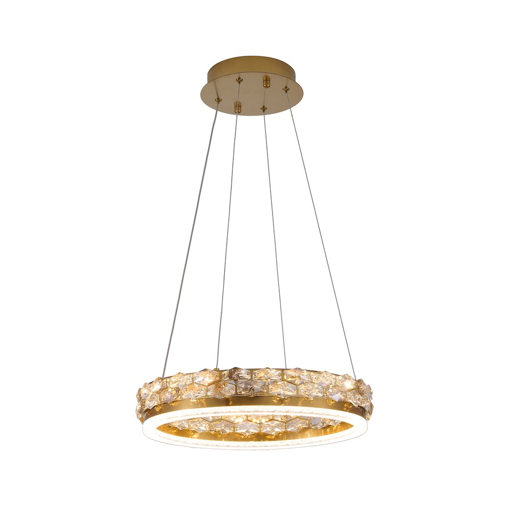 1-Light Brass LED Pendant With Crystal Accents