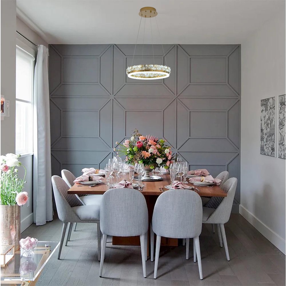 1-Light Brass LED Pendant With Crystal Accents