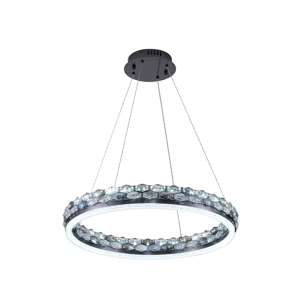 1-Light Stain Black LED Pendant With Crystal Accents