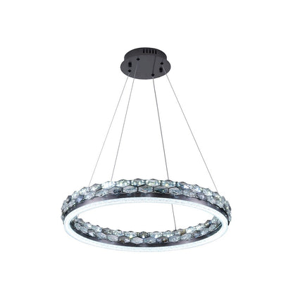 1-Light Stain Black LED Pendant With Crystal Accents