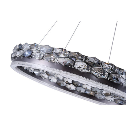 1-Light Stain Black LED Pendant With Crystal Accents