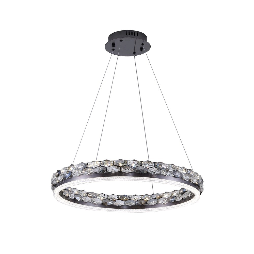 1-Light Stain Black LED Pendant With Crystal Accents