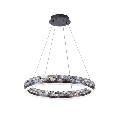 1-Light Stain Black LED Pendant With Crystal Accents