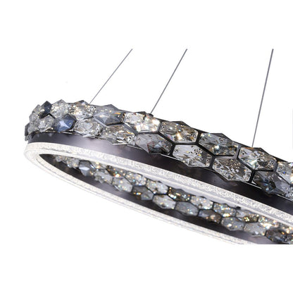 1-Light Stain Black LED Pendant With Crystal Accents