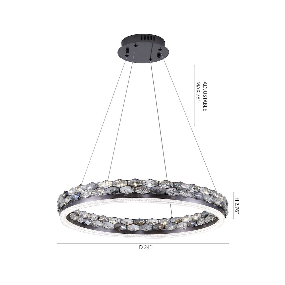 1-Light Stain Black LED Pendant With Crystal Accents