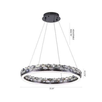 1-Light Stain Black LED Pendant With Crystal Accents