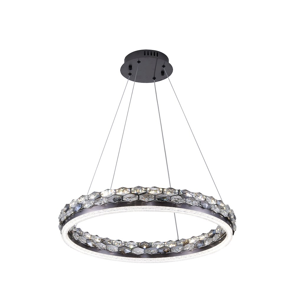 1-Light Stain Black LED Pendant With Crystal Accents