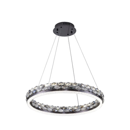1-Light Stain Black LED Pendant With Crystal Accents