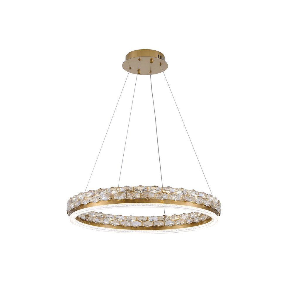 1-Light Brass LED Pendant With Crystal Accents